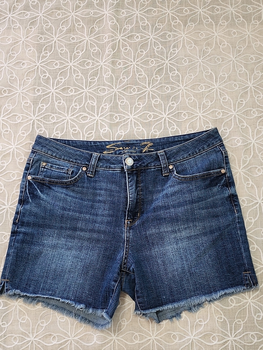 Seven7 The Weekend Blue Denim Frayed Hem Shorts